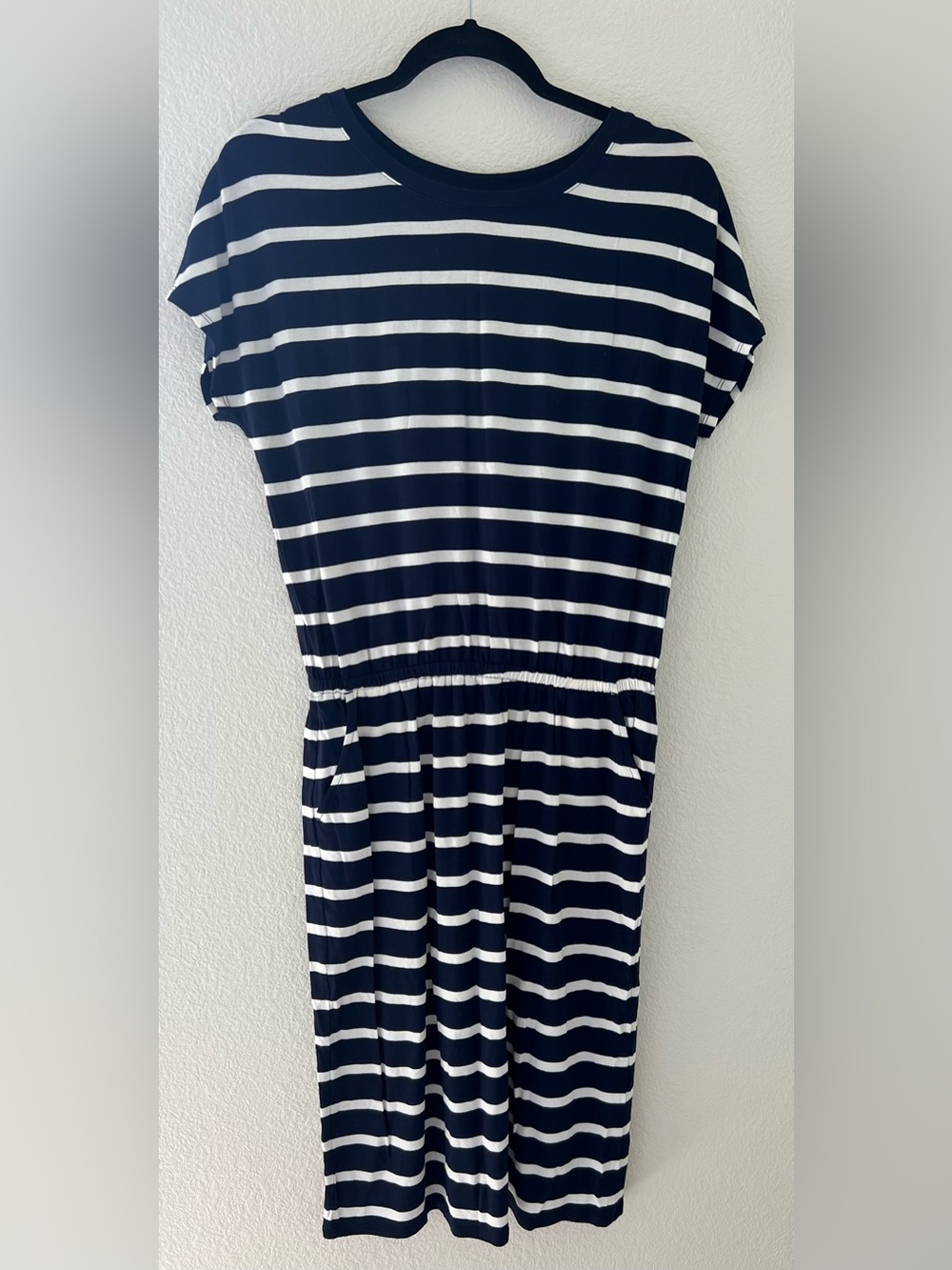 Banana Republic Factory Navy and White Striped Midi Dress